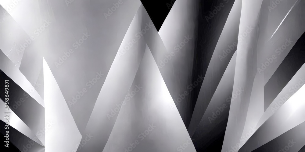 Poster Abstract geometric pattern in black and white, featuring intersecting lines and triangles, creating a sense of depth and movement