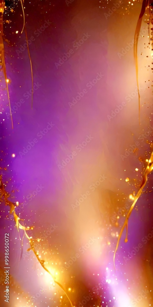 Aufkleber a gradient background transitioning from purple to gold, with a subtle shimmering effect and scattered golden confetti