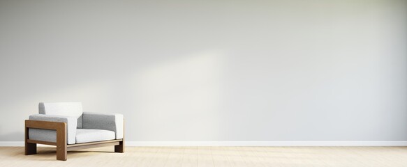 Living room style minimal with armchair on empty white wall background. 3D Rendering