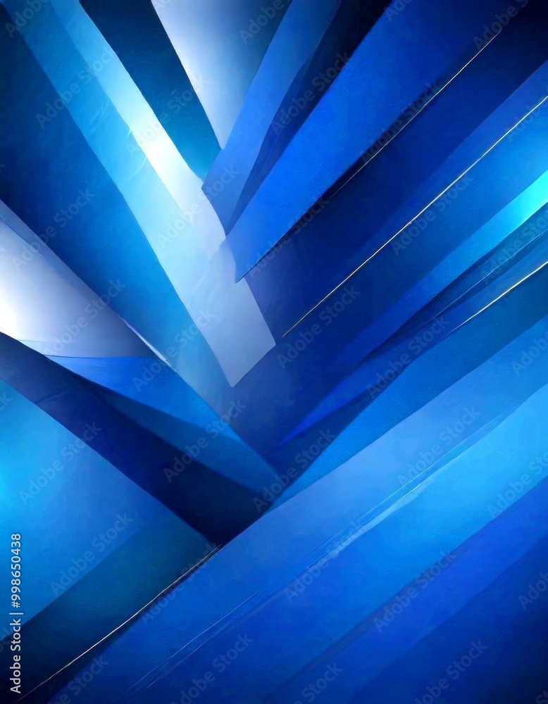 Poster a striking abstract composition of intersecting blue and white lines, creating a sense of depth and movement The lines are arranged in a diagonal pattern, with some