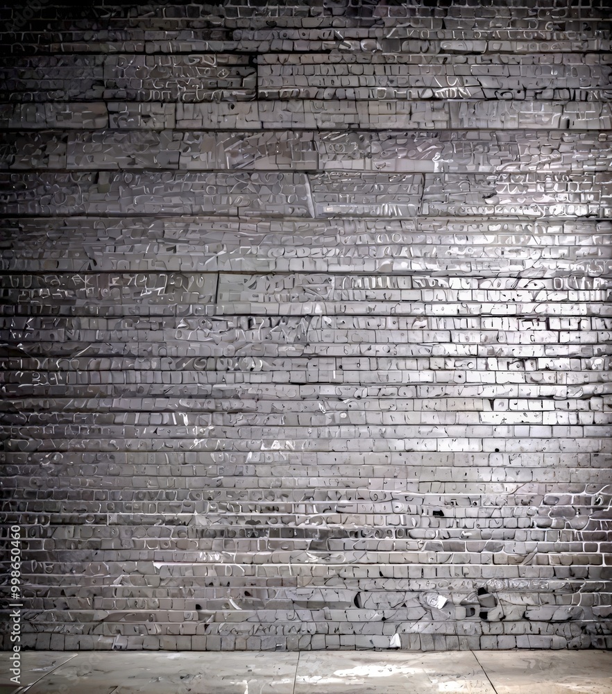Aufkleber a dark, textured brick wall with visible cracks and uneven surfaces, creating a sense of depth and t