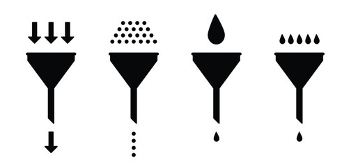 Cartoon metal or plastic funnel. Funnels for household and kitchen. Funnel for filling bottles. Kitchen cooking tools. For filling food, oil, water, fuel, gasoline or diesel. funnels with handle. 