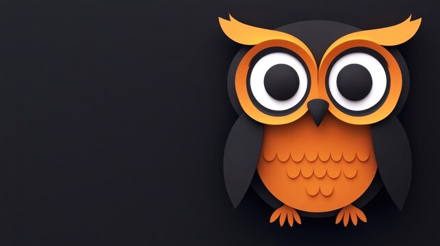 Orange and black paper owl on black background.