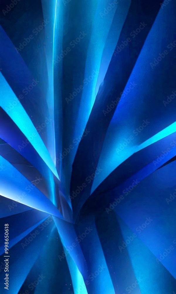 Leinwandbilder a striking abstract composition of intersecting blue and white lines, creating a sense of depth and movement The lines are arranged in a radial pattern, with the central