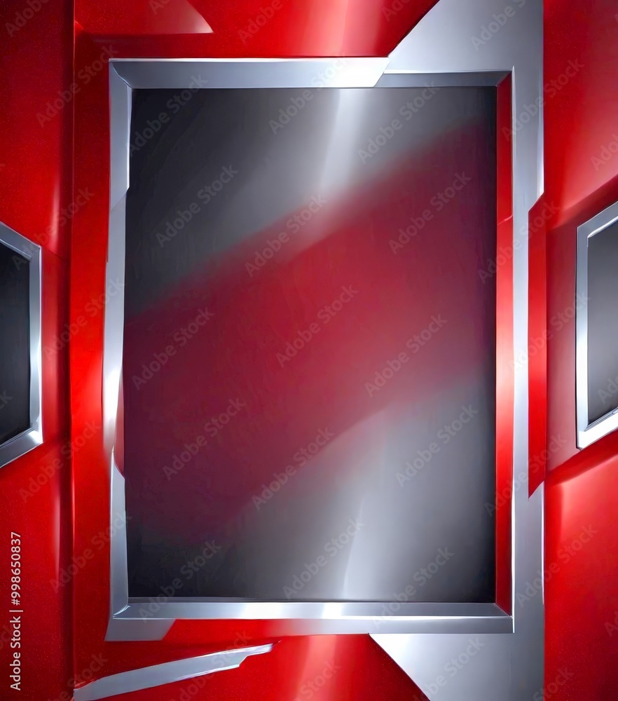 Poster a red and silver abstract background with a black center, creating a striking contrast