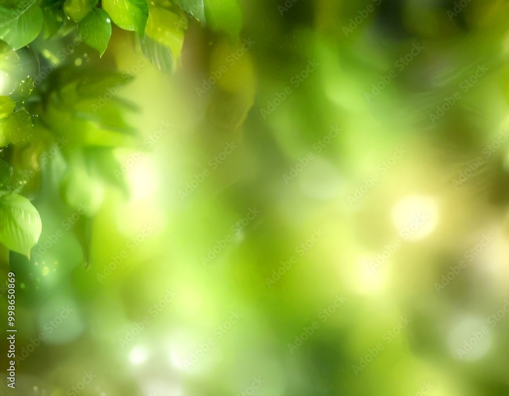 Poster a blurred, natural background with green leaves and a soft, blurred effect, creating a serene and tr