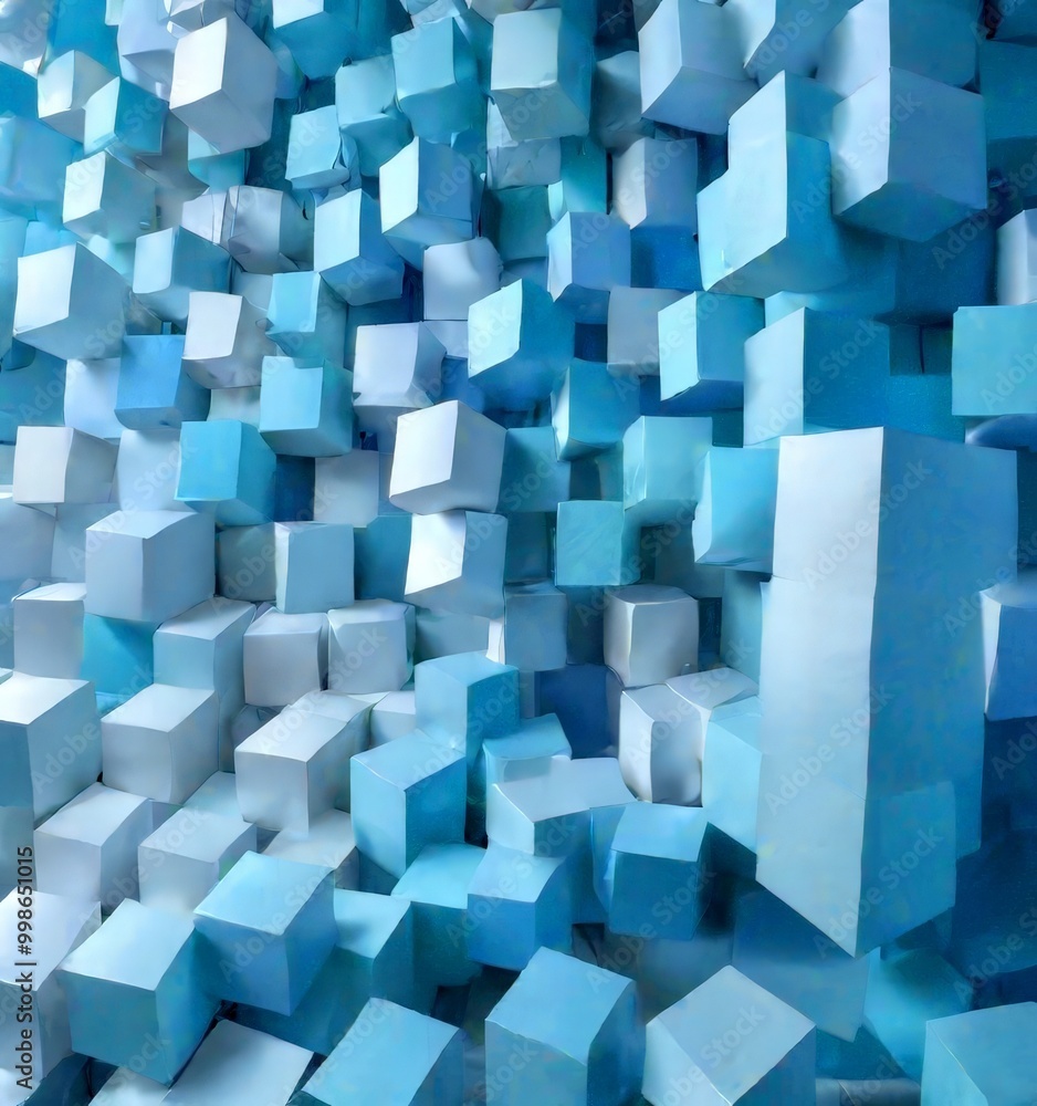 Aufkleber A complex arrangement of white and blue cubes, creating a visually striking and abstract pattern