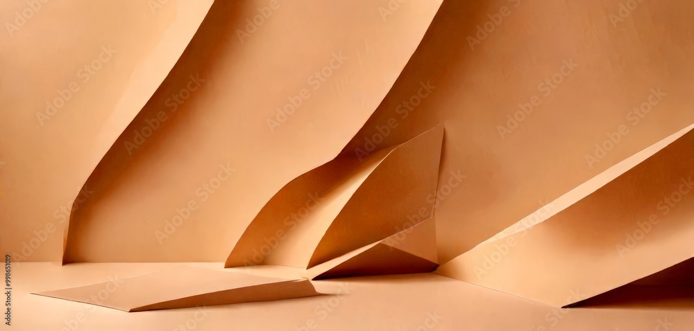 Fototapete abstract geometric composition featuring curved lines and shapes in a light peach color, creating a 