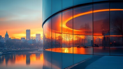 Modern Architecture with Sunset Reflections Generative AI
