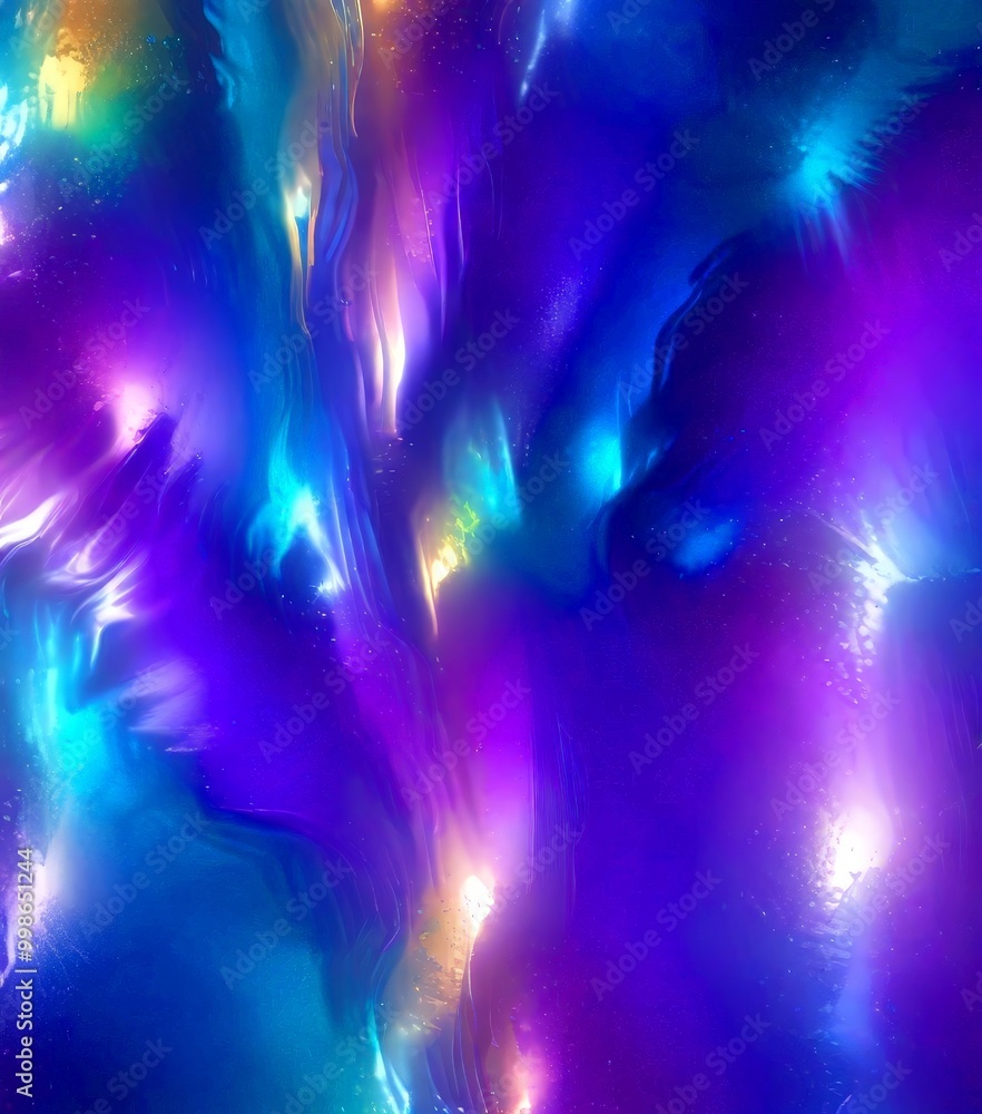 Poster a vibrant abstract composition featuring swirling patterns of blue, purple, and yellow hues, creatin