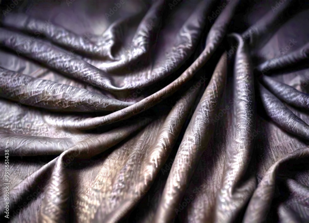 Poster close-up dark, crumpled fabric with a textured pattern, photographed against a black background