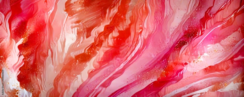 Aufkleber a vibrant abstract pattern with pink and white hues, resembling the fluidity of water or the movement wave The pattern is composed of curved lines and splashes of