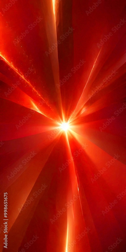Poster a vibrant abstract composition of red and orange hues, with a central bright light shining through r