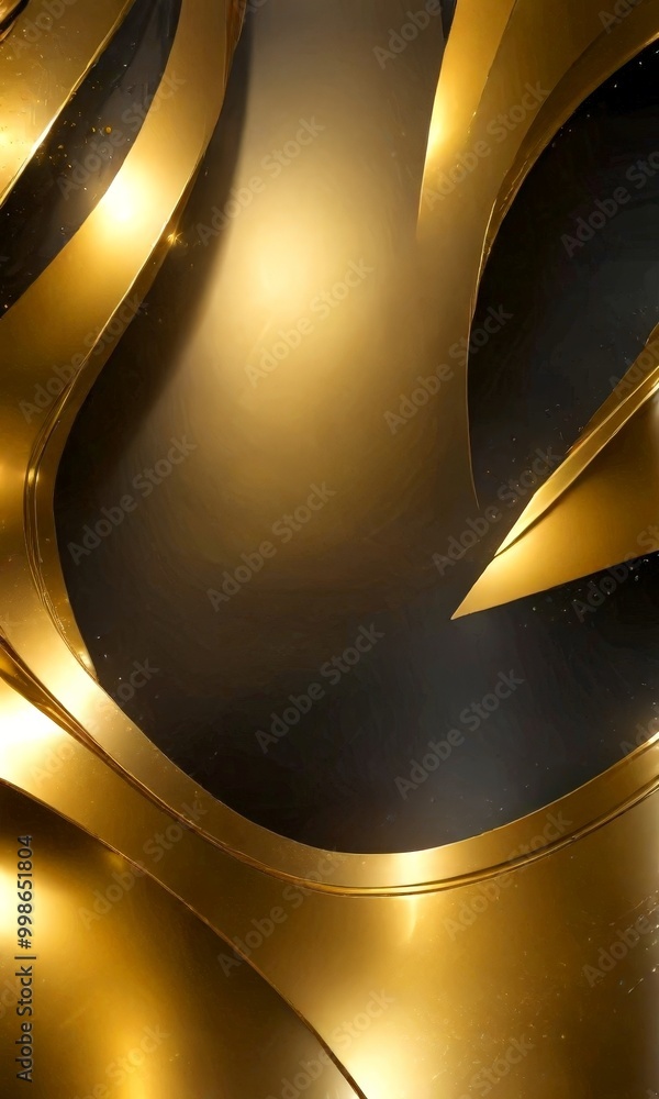 Aufkleber a striking abstract composition of curved lines and shapes in gold and black, creating a sense of de
