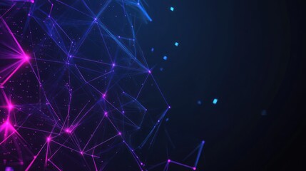 Abstract background with blue and pink glowing lines and dots.