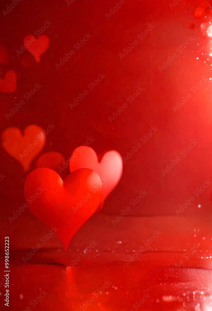 Poster red hearts floating in a red background