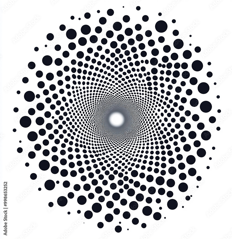 Poster a black and white vector graphic of large dots arranged in an intricate spiral pattern (6) copy