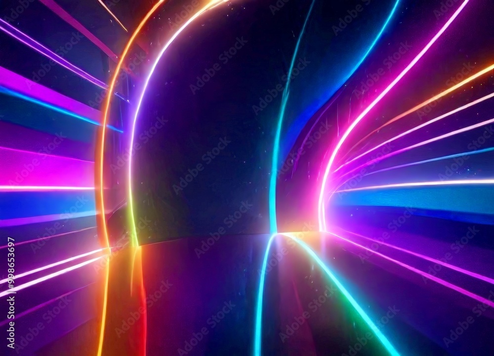 Leinwandbilder a vibrant display of neon lights, creating a dynamic and visually striking scene The lights are arranged in a circular pattern, with some lines extending outward from the