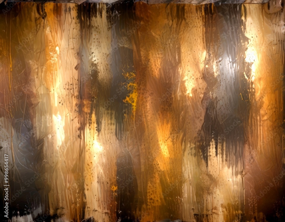 Aufkleber an abstract painting featuring a textured background with a gradient of warm colors, including shades of brown, orange, and yellow