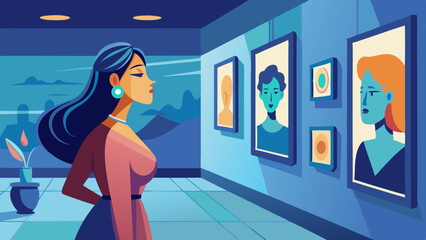 Hand-Drawn Woman Viewing Artwork in Art Gallery. Perfect for: Art Day, Gallery Day, Quiet Day