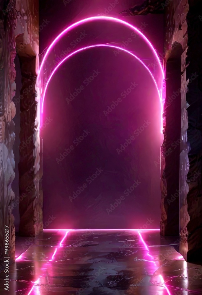 Poster A dark, mysterious corridor with a glowing archway at the end, creating an ethereal and otherworldly atmosphere