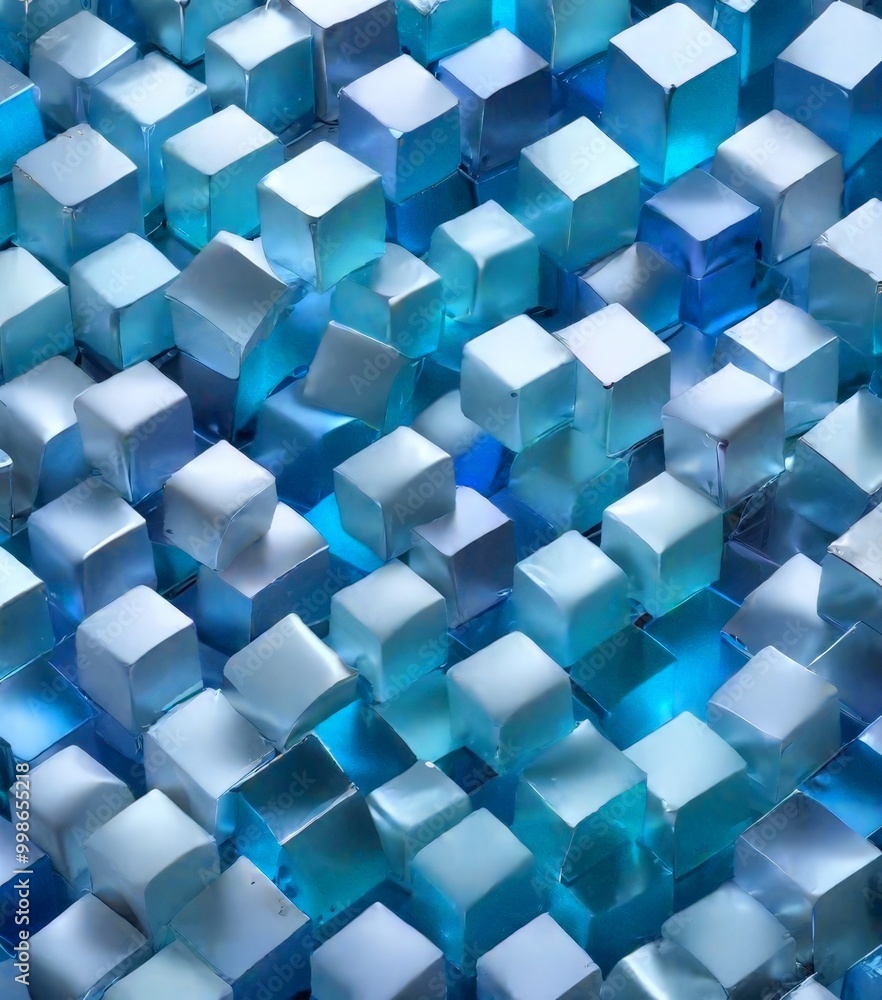 Aufkleber a close-up view of numerous blue cubes arranged in a grid-like pattern, creating a visually striking and abstract composition