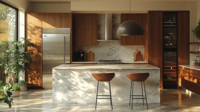 Modern Minimalist Kitchen Design with Wooden Accents – Generative AI