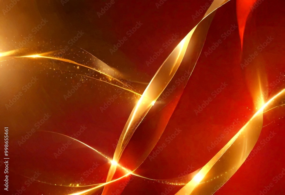 Aufkleber a striking abstract composition of golden lines and swirls against a deep red background, creating a