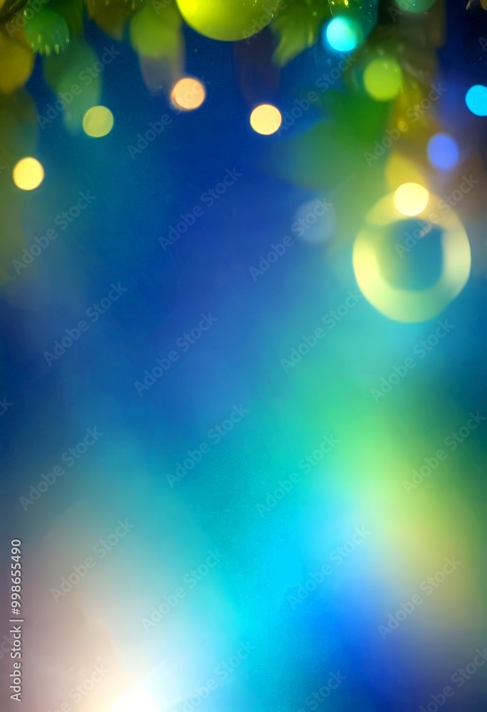 Poster a blurred, abstract background with a gradient of blue, green, and yellow colors, creating a bokeh effect
