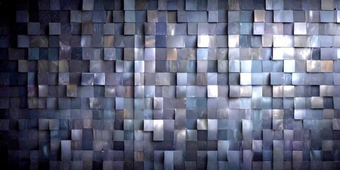 Fototapeta premium a dark, textured wall composed of numerous square tiles in varying shades of gray, creating a visually striking pattern