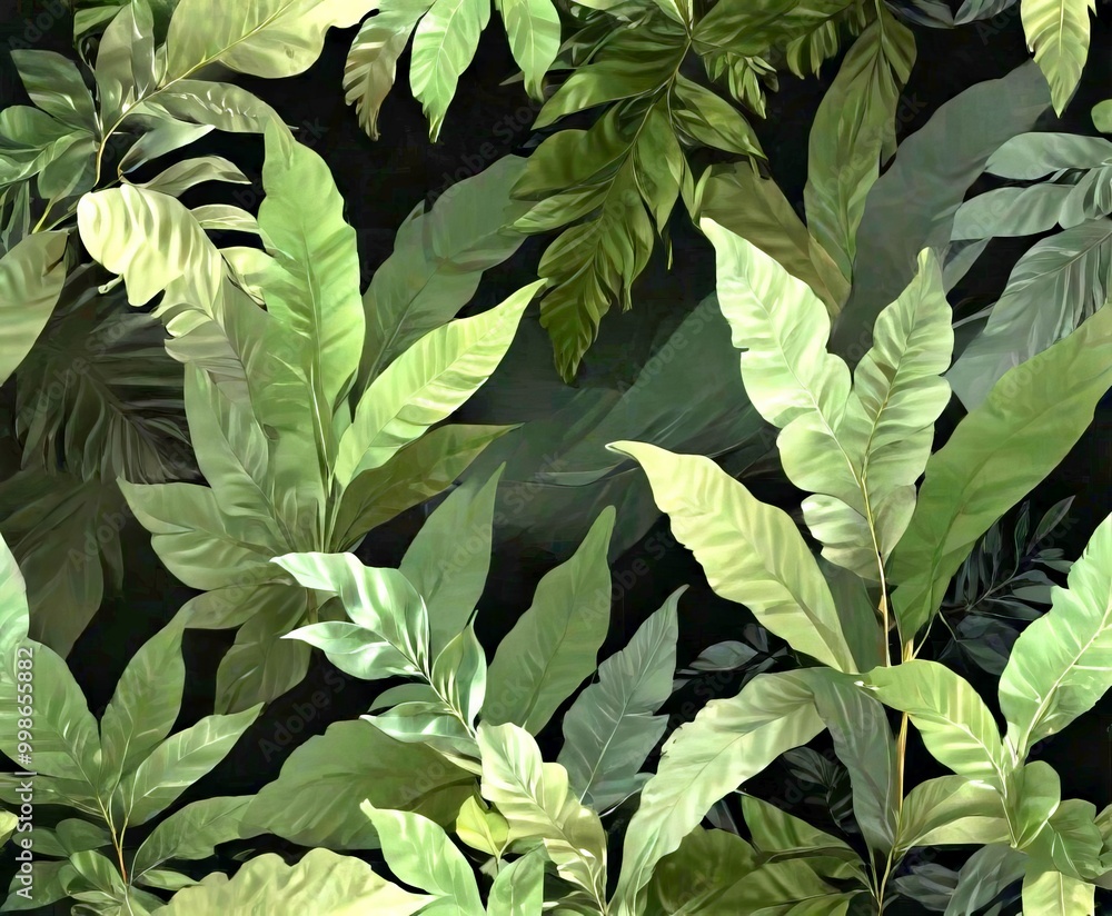 Poster a dense, dark green pattern of leaves and branches, creating a dense, textured appearance