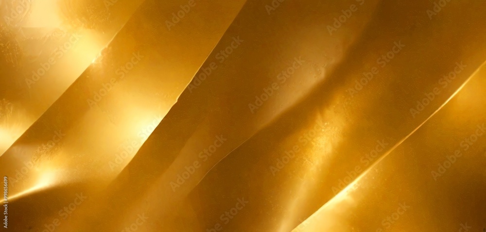 Poster a close-up view golden fabric with a shiny, reflective surface The fabric appears to be made shiny material, possibly gold or a metallic fabric, and has a