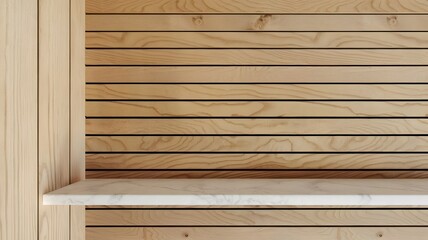 White Marble Shelf on Wooden Wall Background
