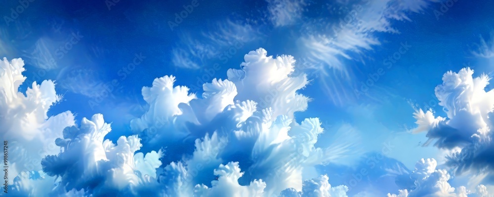 Aufkleber a serene sky with fluffy white clouds scattered across the blue expanse The clouds appear to be in a state of constant motion, creating a dynamic and captivating scene