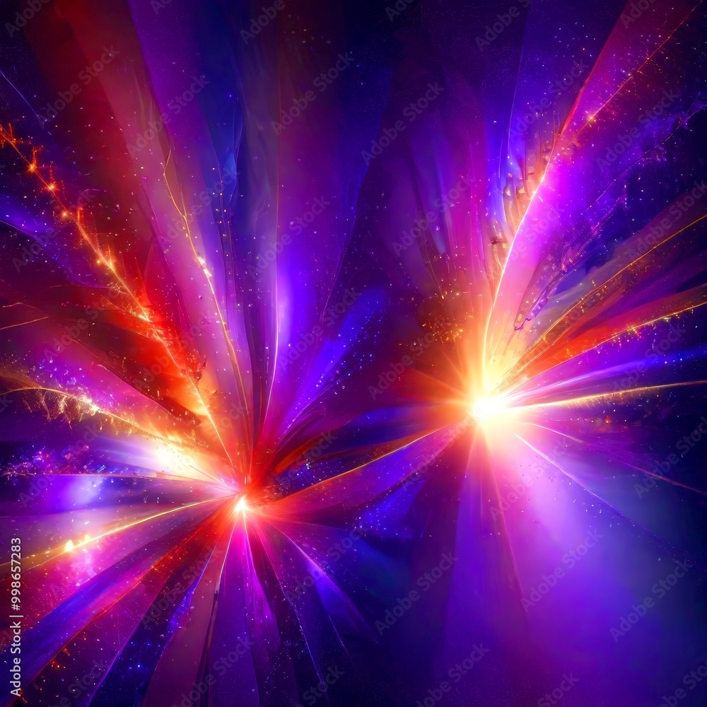 Poster a vibrant, abstract representation fireworks display, with bursts of light and color radiating outwa