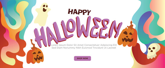  Monster Parade: Halloween Style concept. abstract geometric liquid form. monster halloween with hand drawn banner template vector illustration.