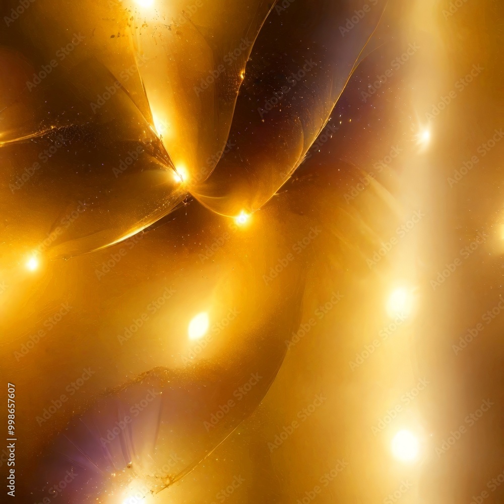 Poster a vibrant abstract composition of golden and orange hues, with a central focus on a radiant, glowing