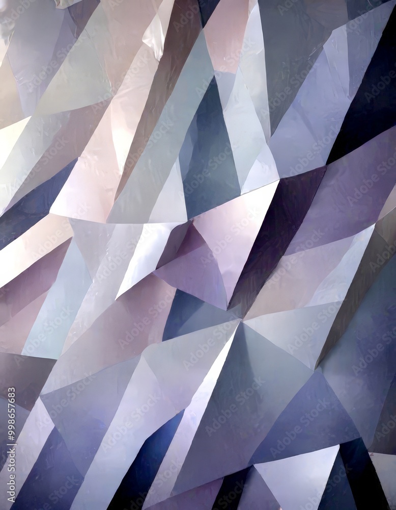 Poster an abstract composition featuring a complex arrangement of intersecting lines and triangles in various shades of gray, white, and black, creating a visually