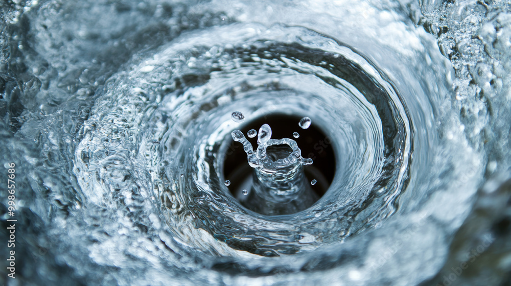 Poster water spiraling down drain creates mesmerizing visual effect, symbolizing flow and movement of life.