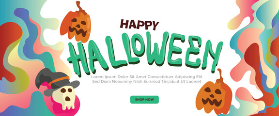 Cute Yet Eerie Halloween Monsters concept. abstract geometric liquid form. monster halloween with hand drawn banner template vector illustration.