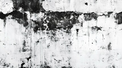 A textured black and white wall featuring peeling paint and visible wear, creating an abstract and weathered appearance.