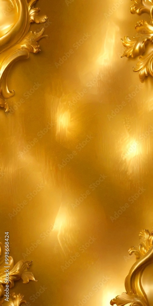 Aufkleber a golden background with ornate golden designs on the corners, creating a visually striking and luxu