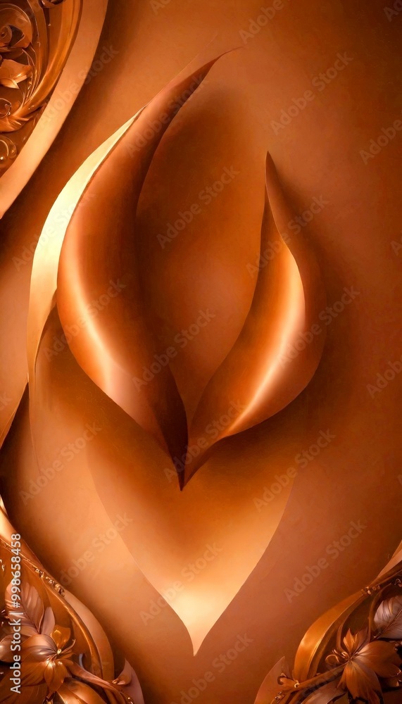 Poster a close-up view brown, abstract design with curved lines and a heart shape, set against a brown back