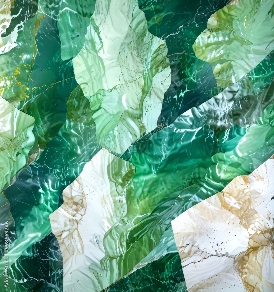 Fototapete a digital artwork featuring a vibrant abstract pattern composed of overlapping green and white shapes, creating a dynamic and visually striking composition