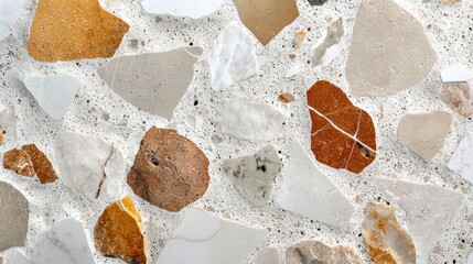 A close-up view of a textured stone surface with various shapes and colors, showcasing natural beauty and intricate details.