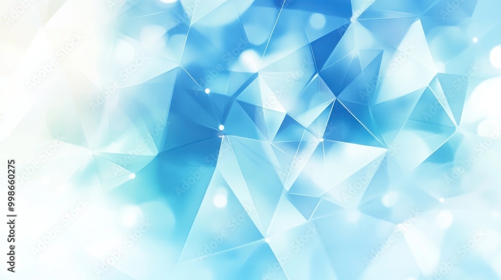 Poster abstract blue and white geometric background with bokeh.