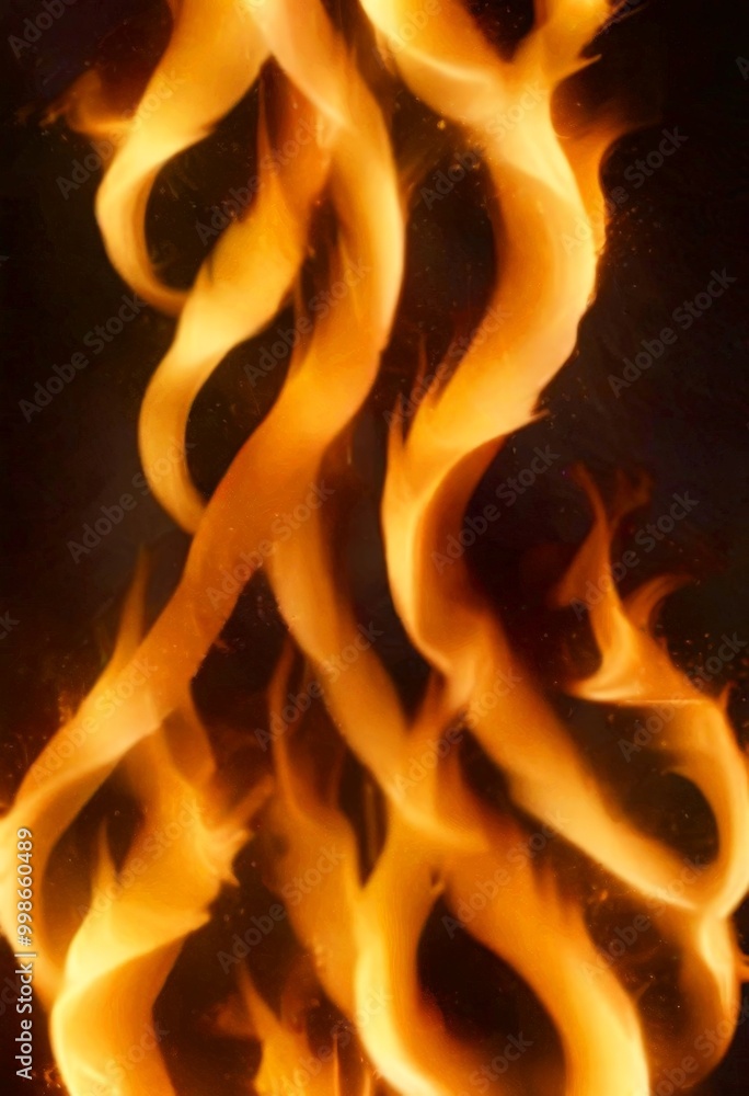 Poster a close-up view vibrant, swirling flame, with the flame's fiery orange and yellow hues creating a me