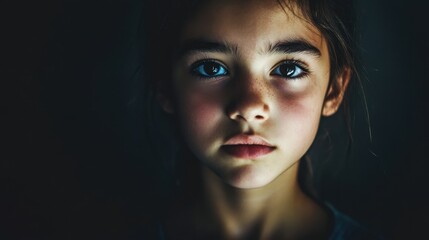 Fototapeta premium A young girl staring blankly, overwhelmed by feelings of depression and loneliness, symbolizing mental health issues and the need for help
