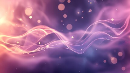 An abstract swirl of light and colors creates a dreamy, ethereal atmosphere with soft waves and glimmering particles.