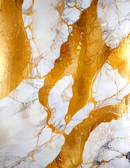 Fototapeta premium a marble surface with a swirling pattern of gold and white hues, creating a dynamic and textured visual effect